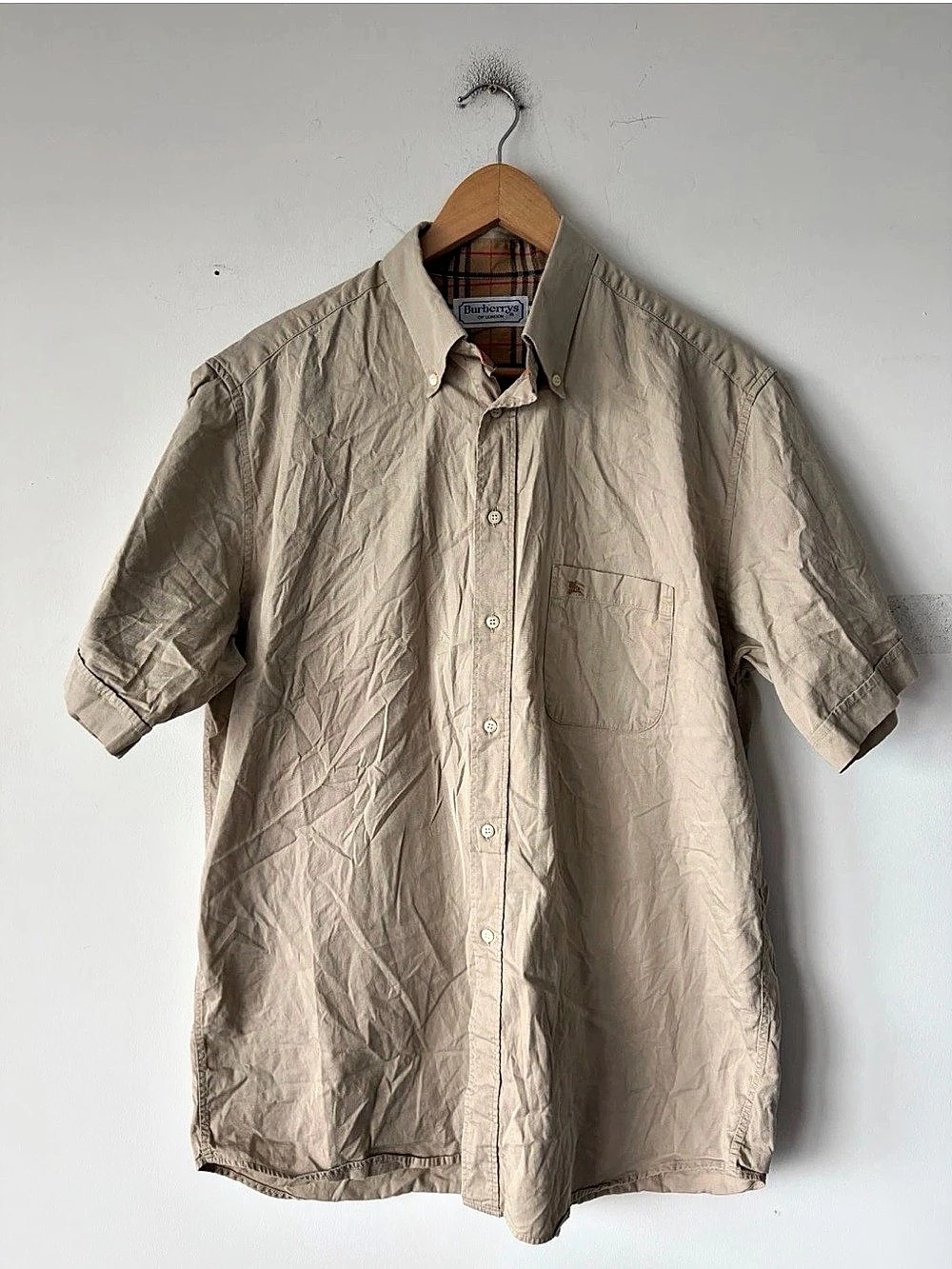 Vintage Burberry Nova Check Collar Short Sleeve Shirt Size 42 -16.5